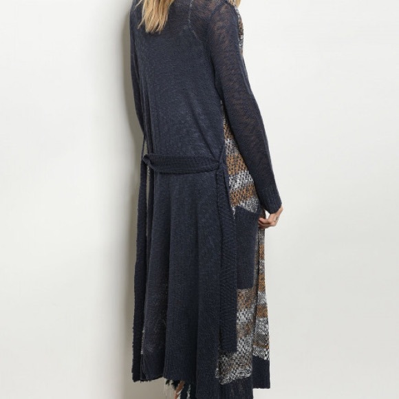 Navy Long Sleeve Open Front Duster - Picture 2 of 7